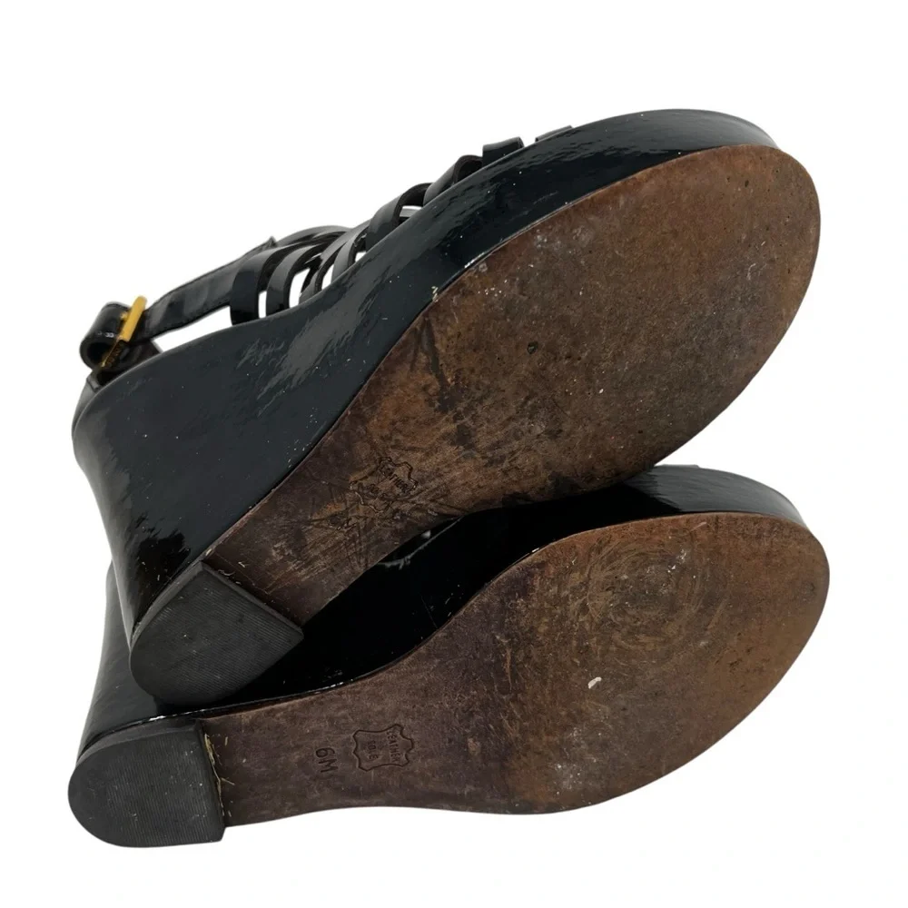 Tory Burch Black Patent Leather Wedges